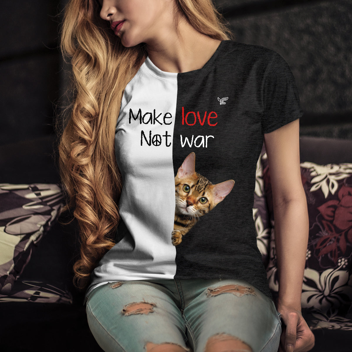 Faites l'amour, pas la guerre - T-shirt chat du Bengale V1