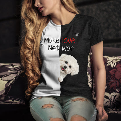 Faites l'amour, pas la guerre - T-Shirt Bichon Frise V1