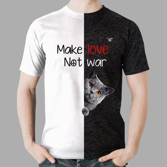 Faites l'amour, pas la guerre - T-shirt chat British Shorthair V1