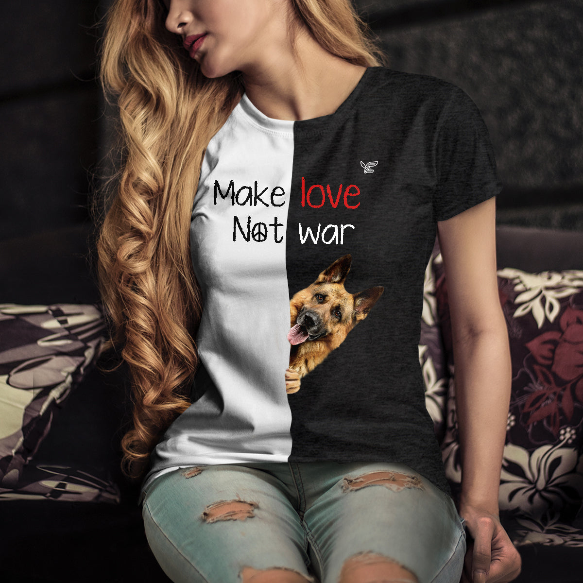 Faites l'amour, pas la guerre - T-shirt berger allemand V1