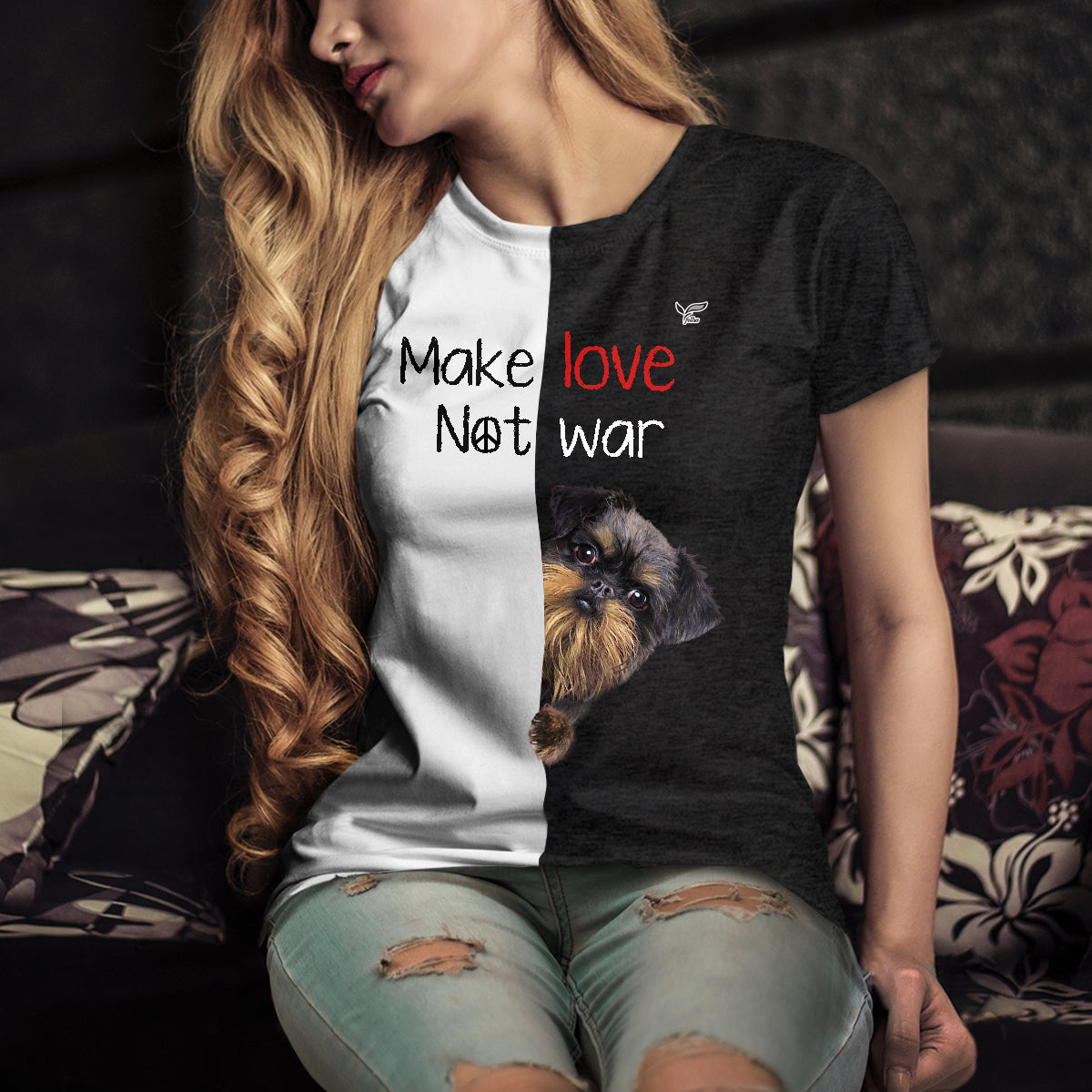 Faites l'amour, pas la guerre - T-Shirt Griffon Bruxellois V1