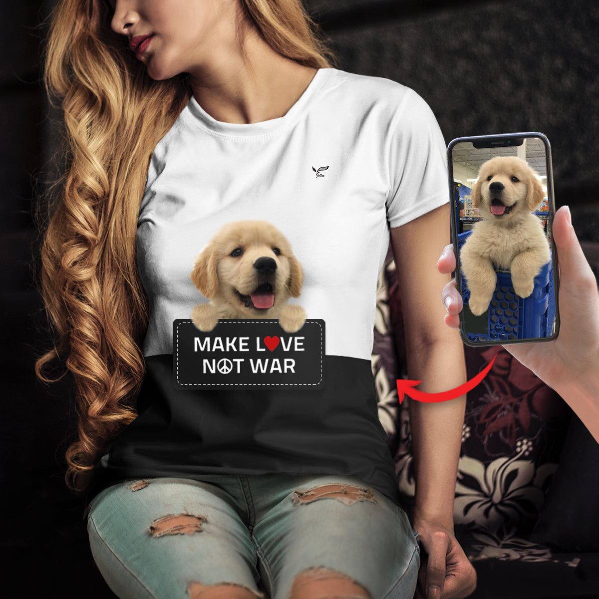 Make Love Not War - T-shirt personnalisé avec la photo de votre animal V1