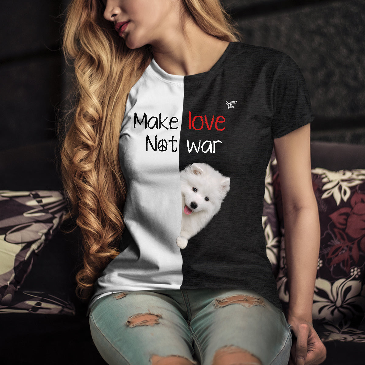 Faites l'amour, pas la guerre - T-Shirt Samoyède V1
