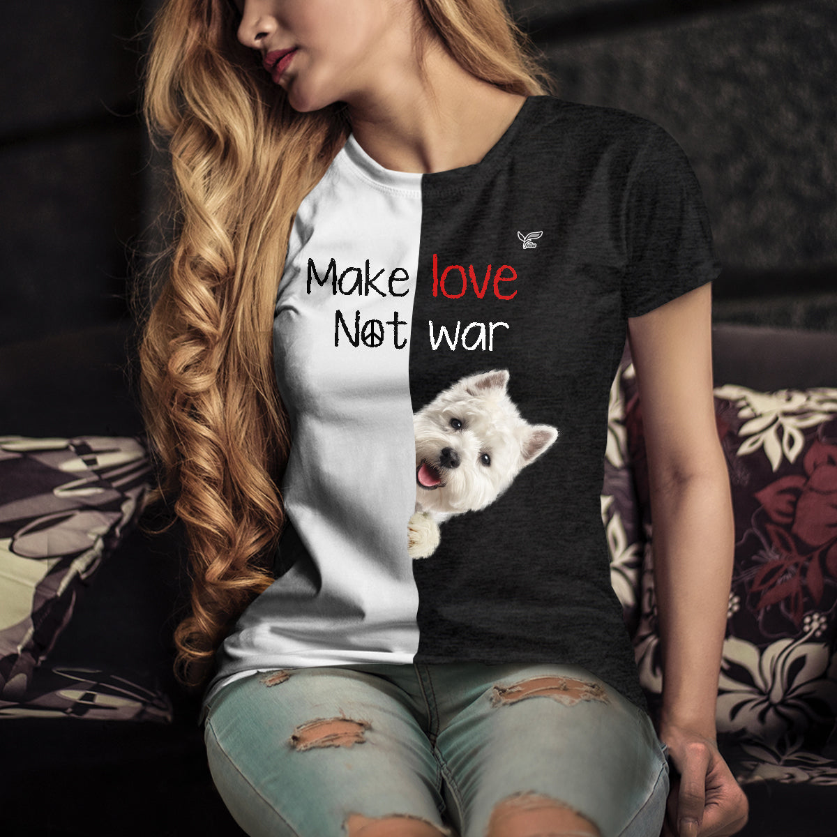 Faites l'amour pas la guerre - T-Shirt West Highland White Terrier V1