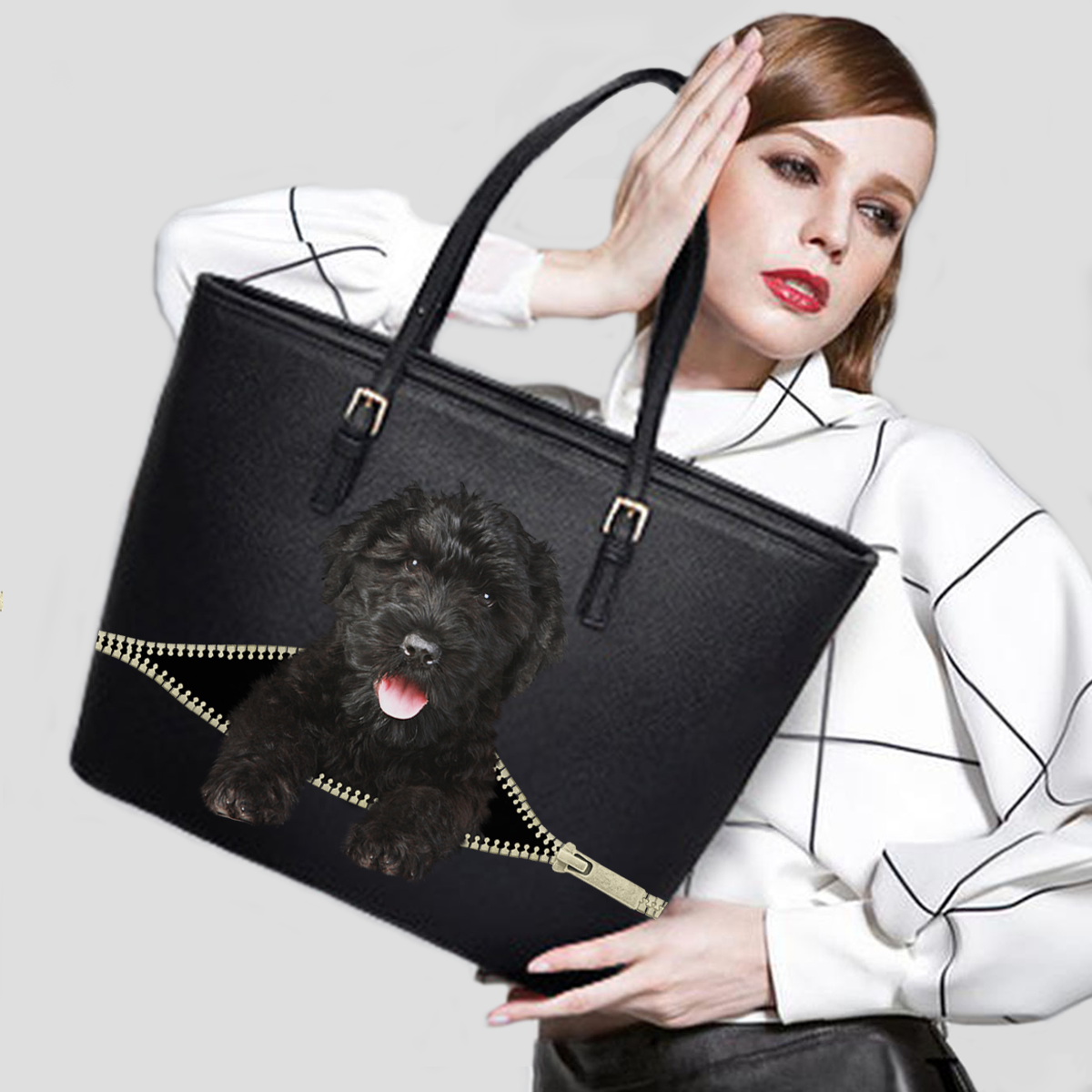 Schwarze russische Terrier-Einkaufstasche V1