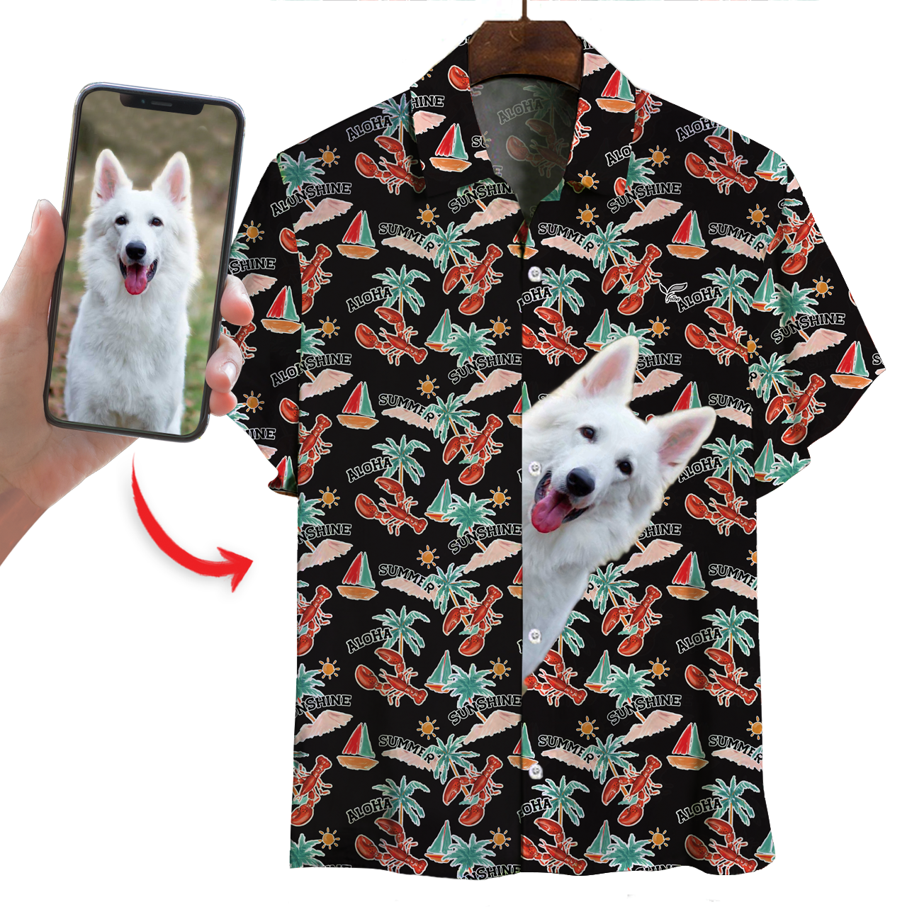 Chemise hawaïenne personnalisée avec la photo de votre animal V20