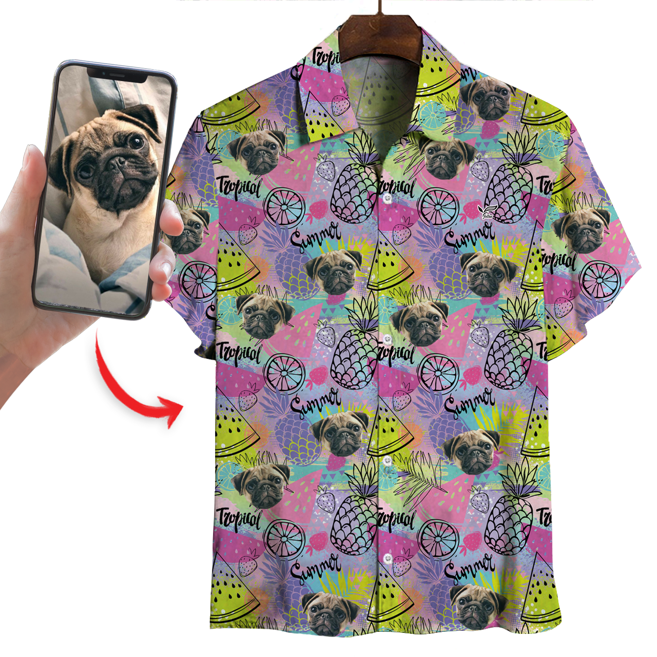 Chemise hawaïenne personnalisée avec la photo de votre animal V27