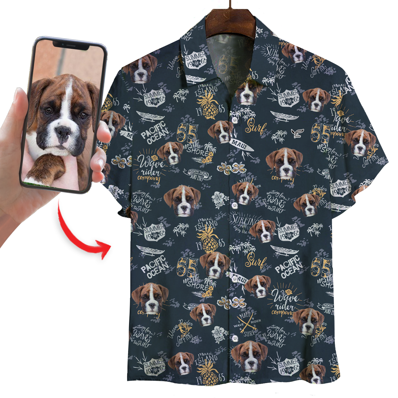 Chemise hawaïenne personnalisée avec la photo de votre animal V28