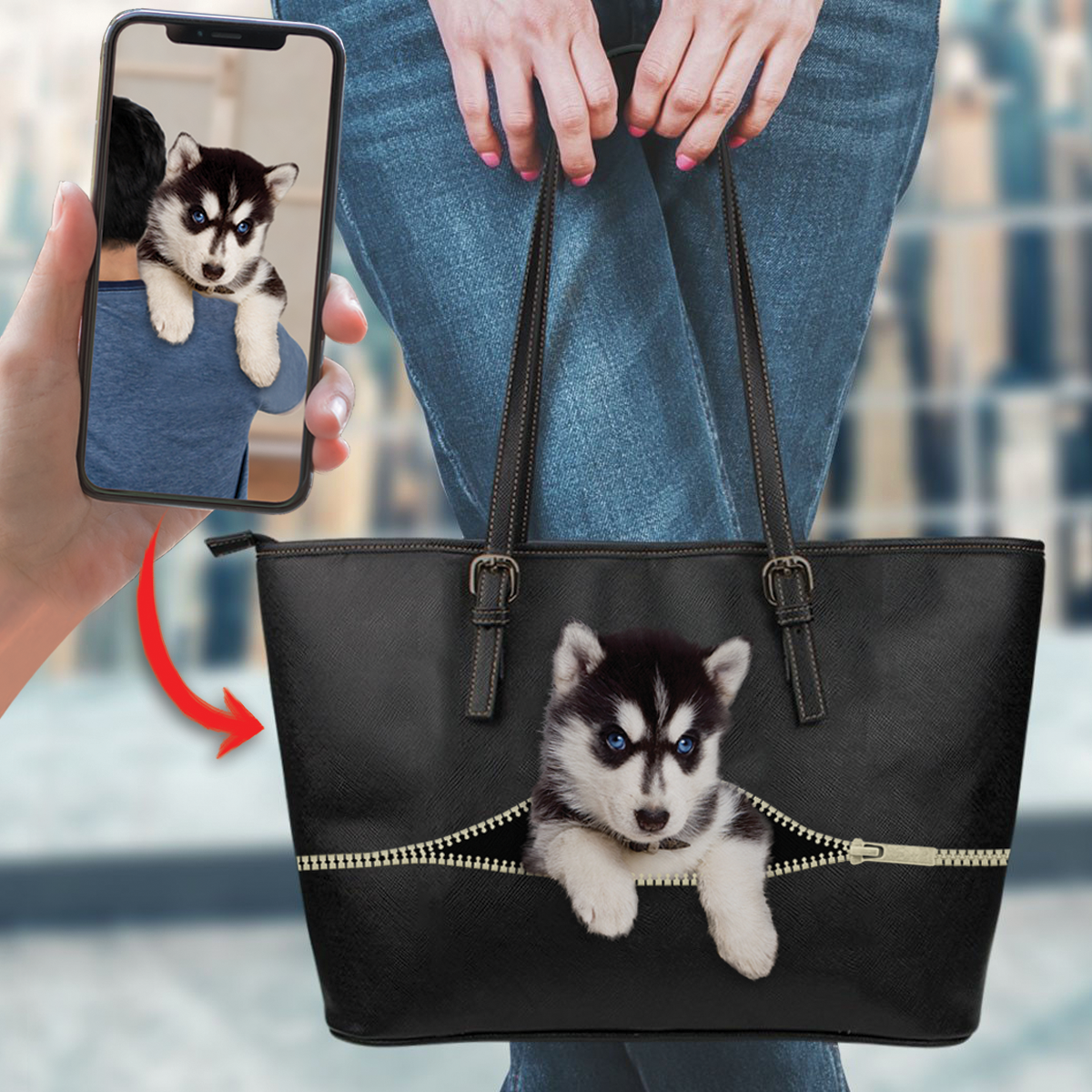 Go Out Together - Personalized Tote Bag With Your Pet's Photo V1-K