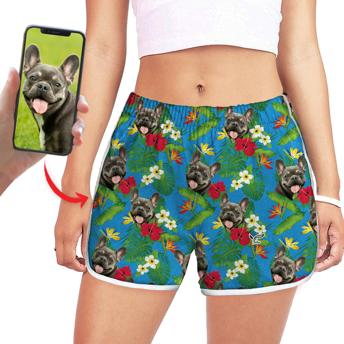 Short de course coloré personnalisé pour femme avec la photo de votre animal V12
