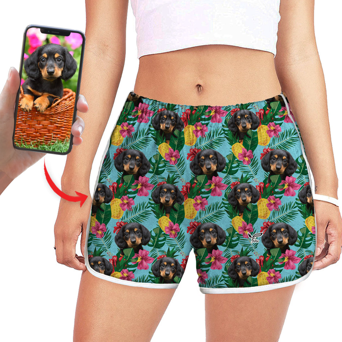 Short de course coloré personnalisé pour femme avec la photo de votre animal V12