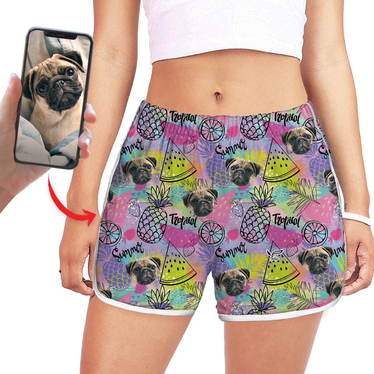 Short de course coloré personnalisé pour femmes avec la photo de votre animal V5