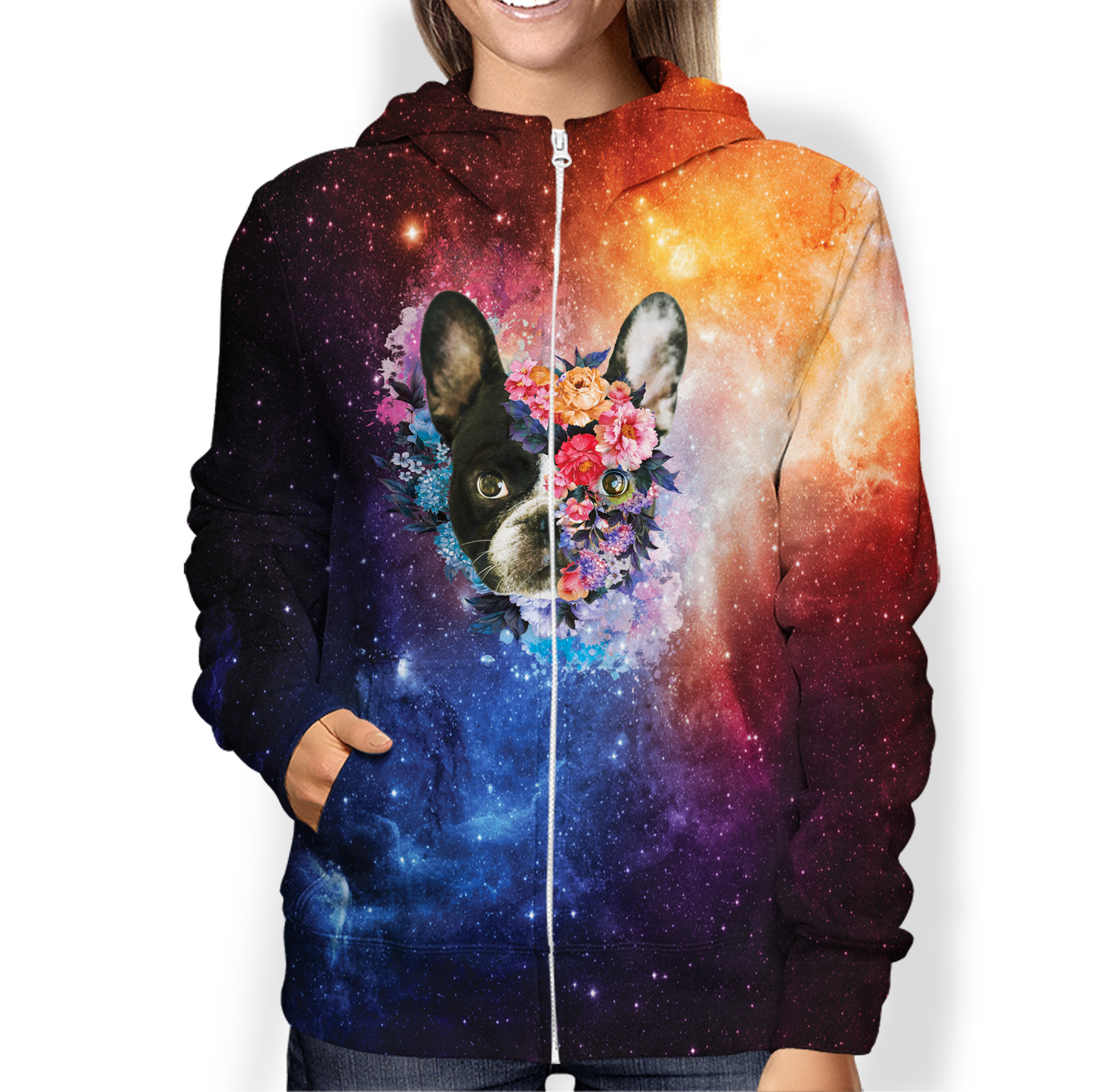 Schöne Blumen – personalisierter Kapuzenpullover mit dem Foto Ihres Haustiers V2