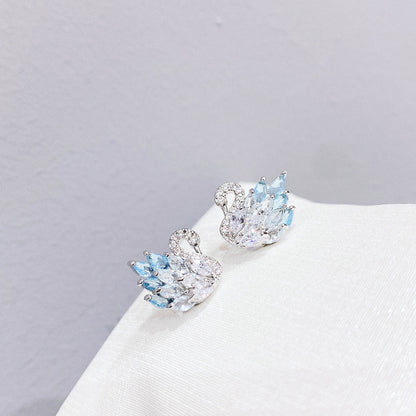 Ensemble de bijoux de luxe bleu cygne en argent sterling 925 pour dames - Plaqué platine 001