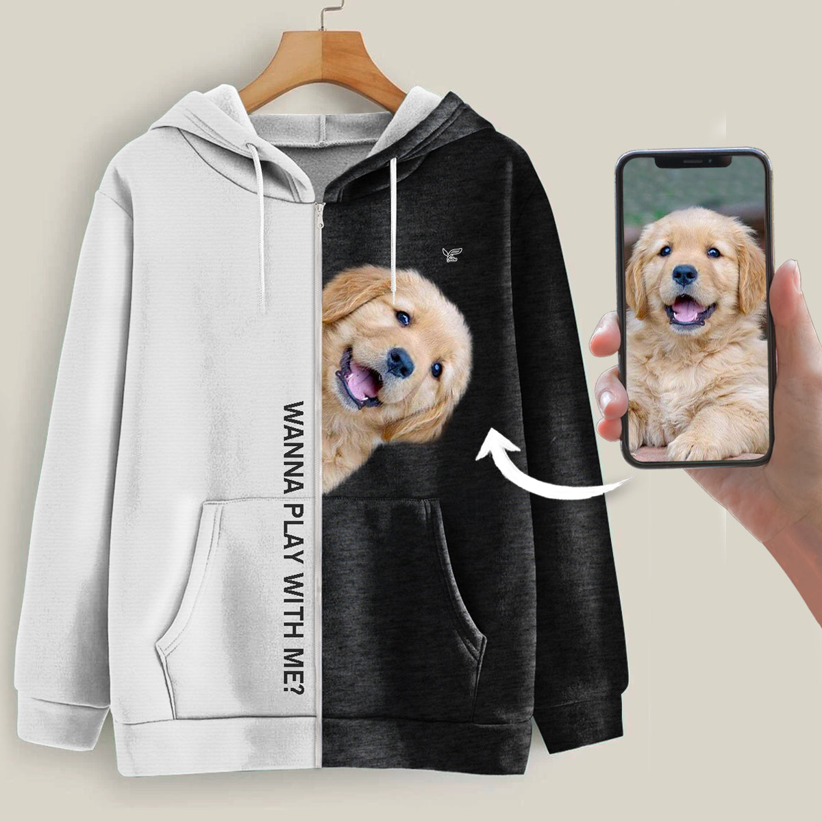 Lustige glückliche Zeit – personalisierter Kapuzenpullover mit dem Foto Ihres Haustieres