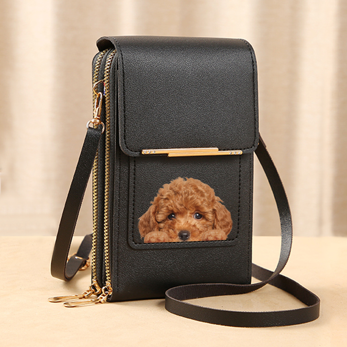 Poodle - Touch Screen Phone Wallet Case Crossbody Purse V1