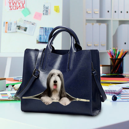 Reduce Stress At Work With Bearded Collie - Luxury Handbag V1