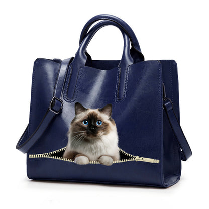 Reduzieren Sie Stress bei der Arbeit mit der Birman-Katze – Luxus-Handtasche V1