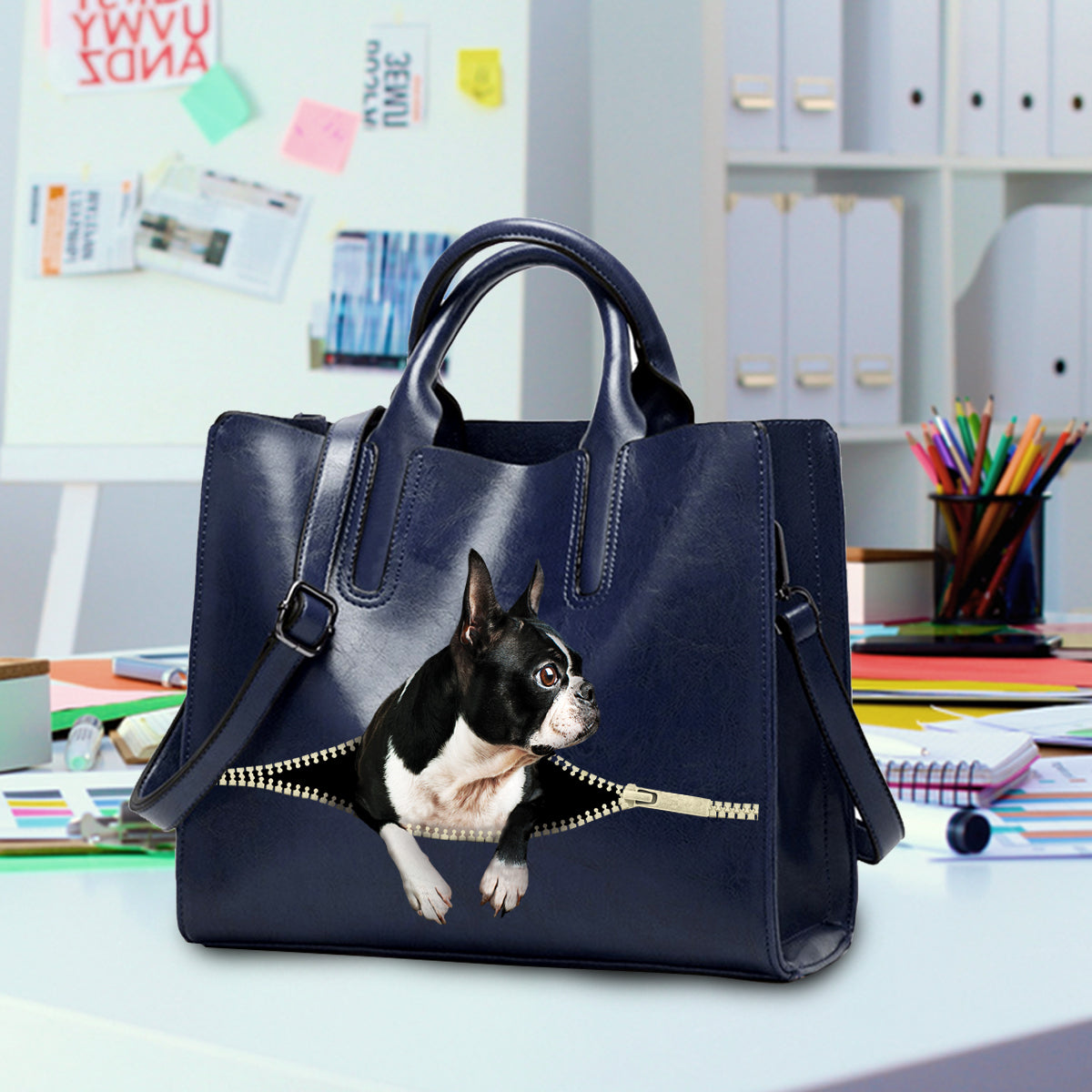 Reduce Stress At Work With Boston Terrier - Luxury Handbag V1