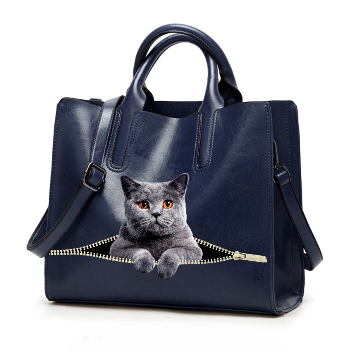 Réduisez le stress au travail avec un chat British Shorthair - Sac à main de luxe V1
