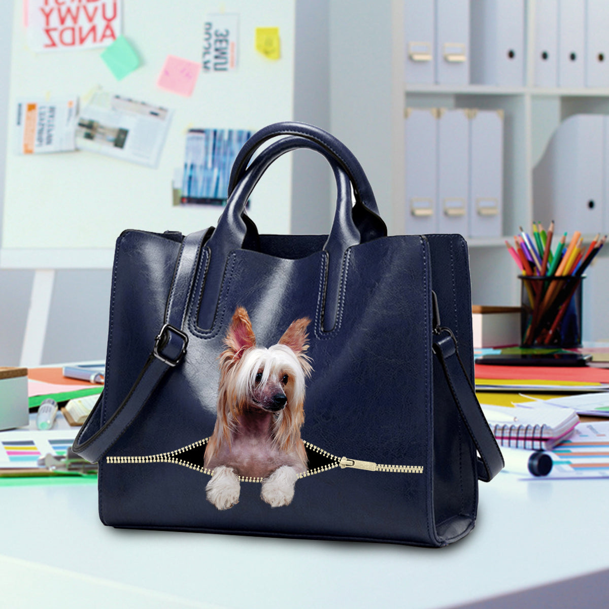 Reduzieren Sie Stress bei der Arbeit mit Chinese Crested – Luxury Handbag V1