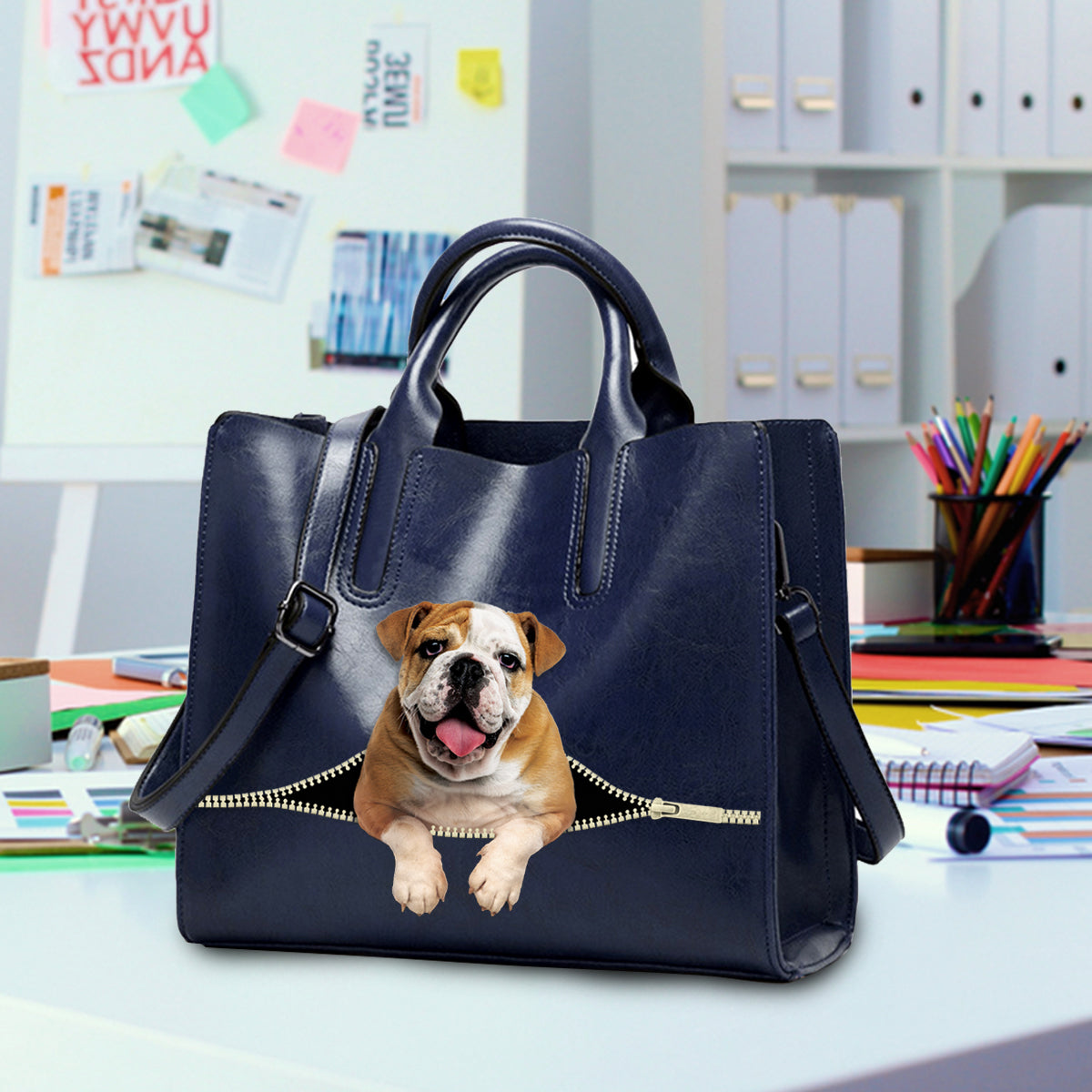 Reduzieren Sie Stress bei der Arbeit mit der englischen Bulldogge – Luxushandtasche V1