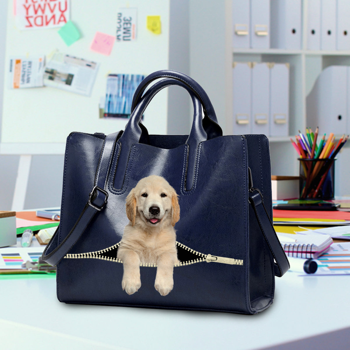 Reduce Stress At Work With Golden Retriever - Luxury Handbag V1