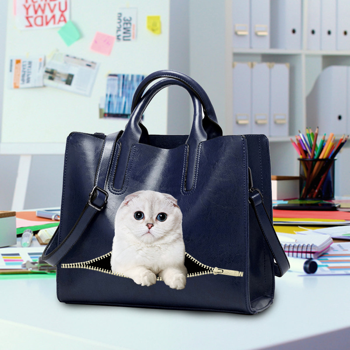 Reduce Stress At Work With Scottish Fold Cat - Luxury Handbag V2