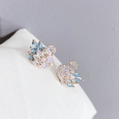 Ensemble de bijoux de luxe bleu cygne en argent sterling 925 pour dames - Plaqué or rose 002