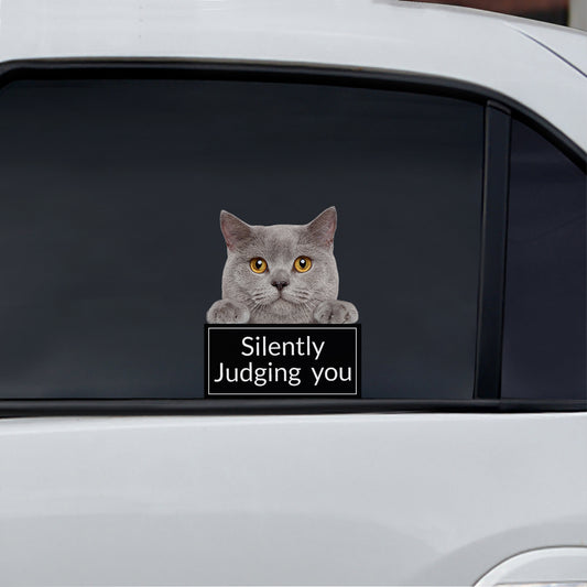 Vous juger silencieusement - British Shorthair Cat Car / Porte / Réfrigérateur / Autocollant pour ordinateur portable V1