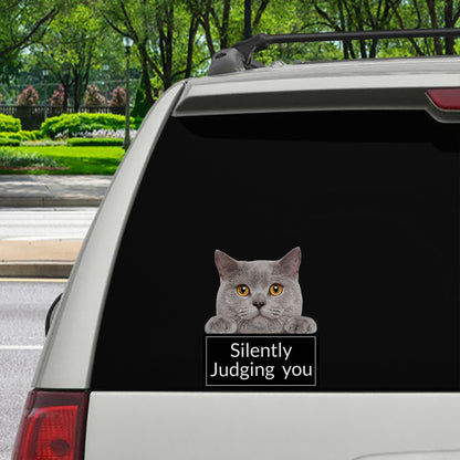 Vous juger silencieusement - British Shorthair Cat Car / Porte / Réfrigérateur / Autocollant pour ordinateur portable V1