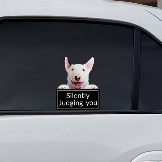 Vous juger silencieusement - Bull Terrier Voiture / Porte / Réfrigérateur / Autocollant pour ordinateur portable V1