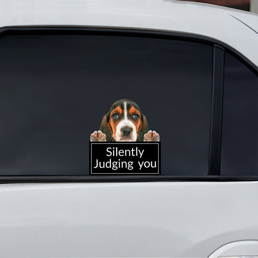 Vous juger silencieusement - Basset Hound Autocollant de voiture/porte/réfrigérateur/ordinateur portable V2