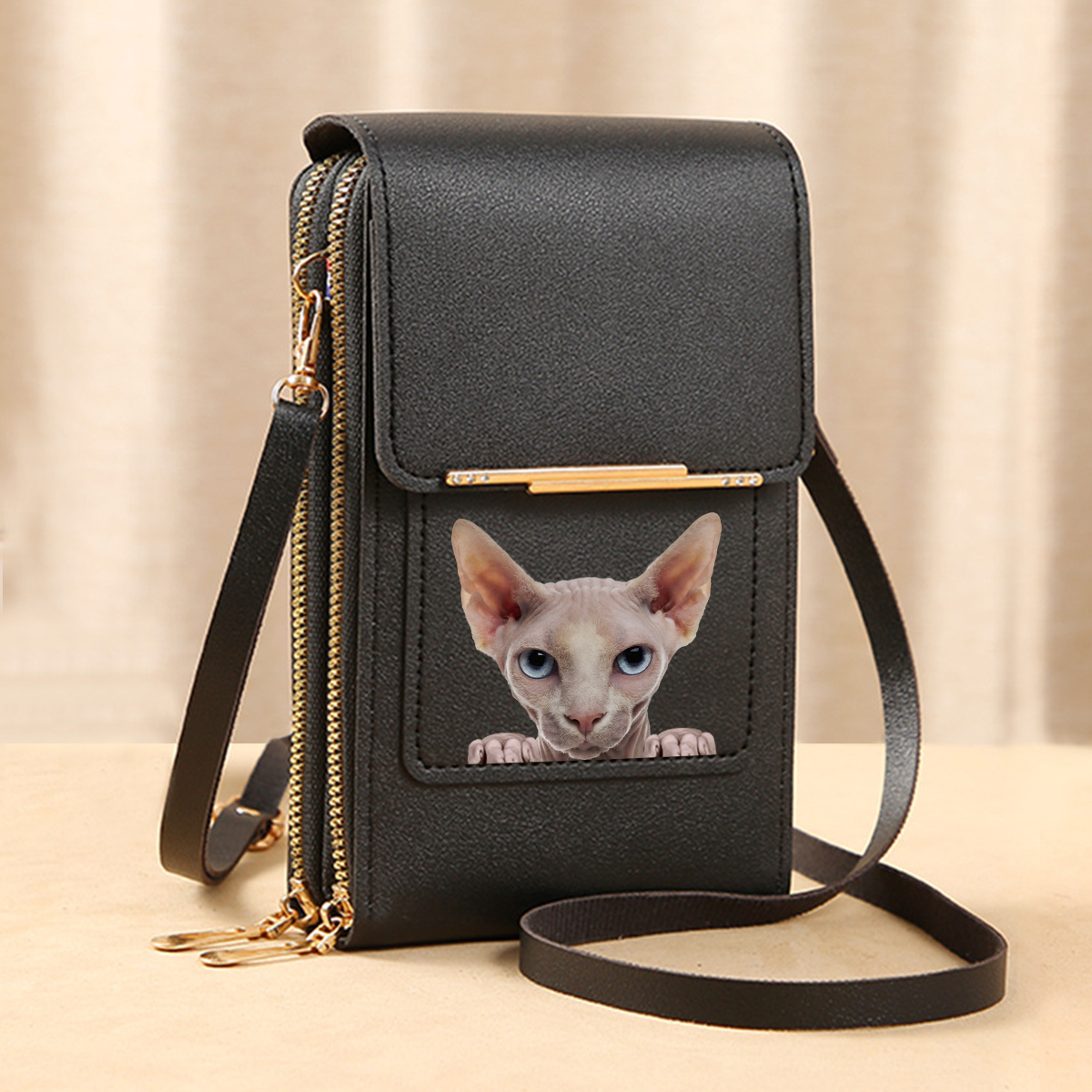 Sphynx Cat - Touch Screen Phone Wallet Case Crossbody Purse V1