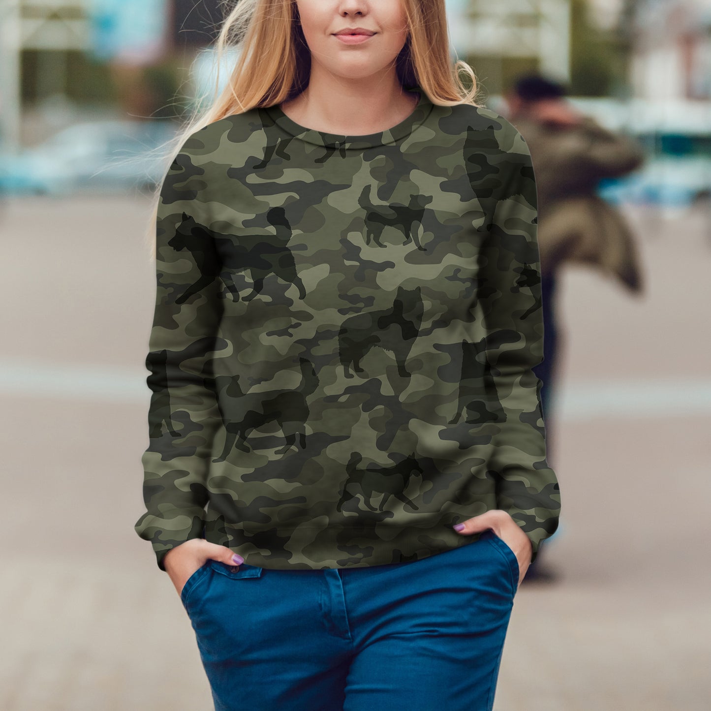 Street Style With Alaskan Malamute Camo Sweatshirt V1