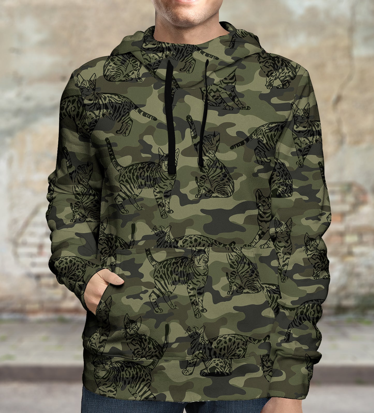Street Style With Bengal Cat Camo Hoodie V1