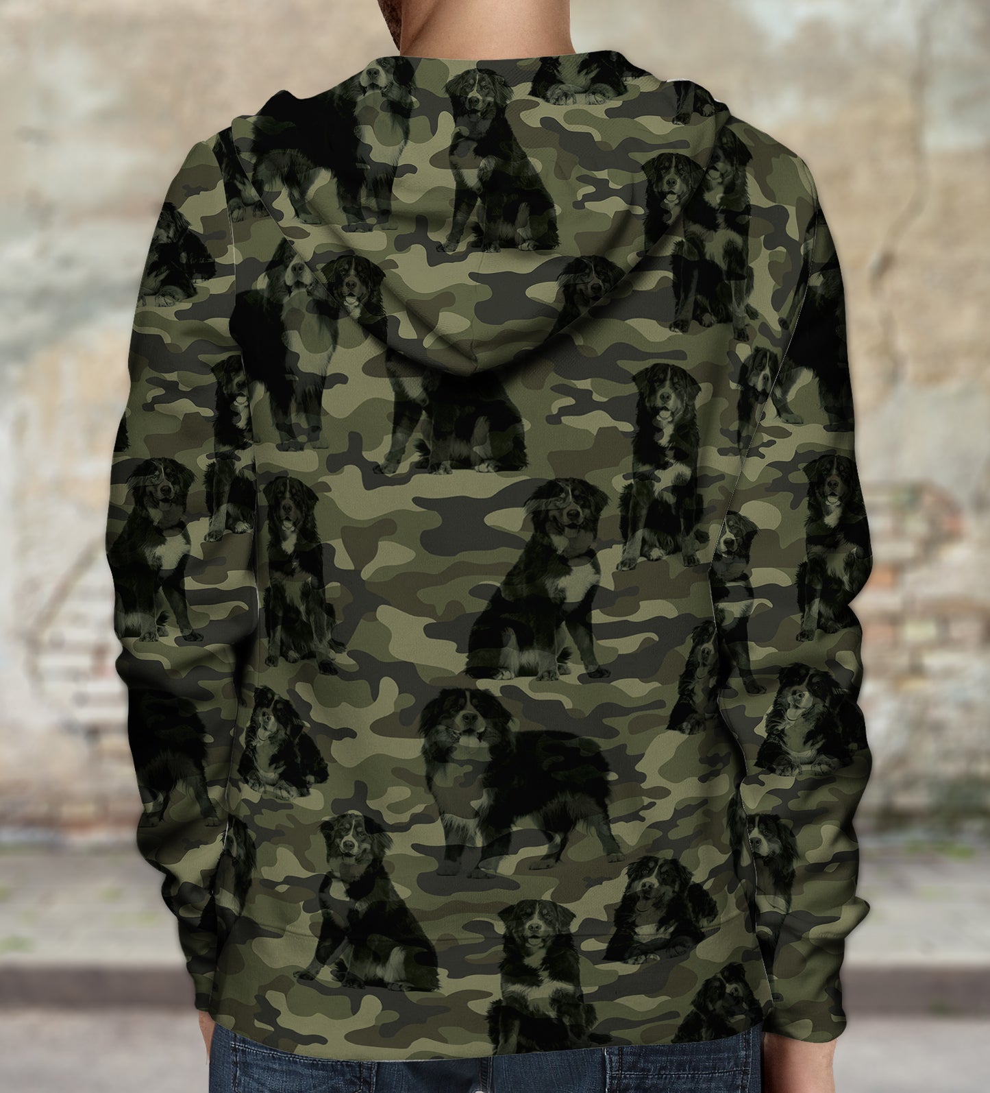 Street Style With Bernese Mountain Camo Hoodie V1