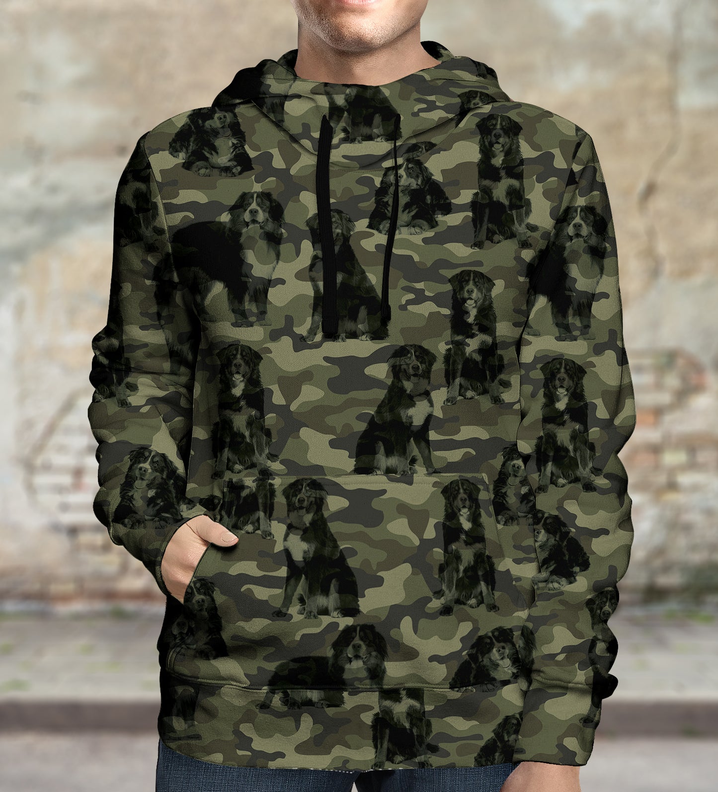 Street Style With Bernese Mountain Camo Hoodie V1