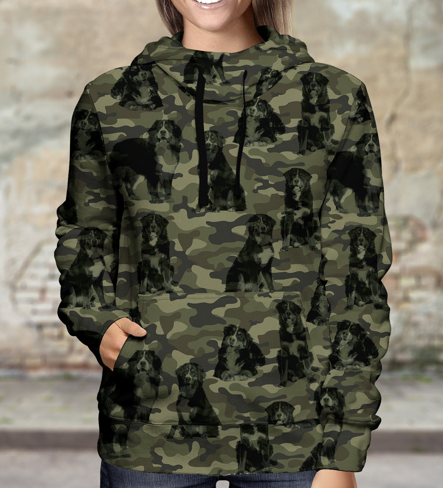 Street Style With Bernese Mountain Camo Hoodie V1