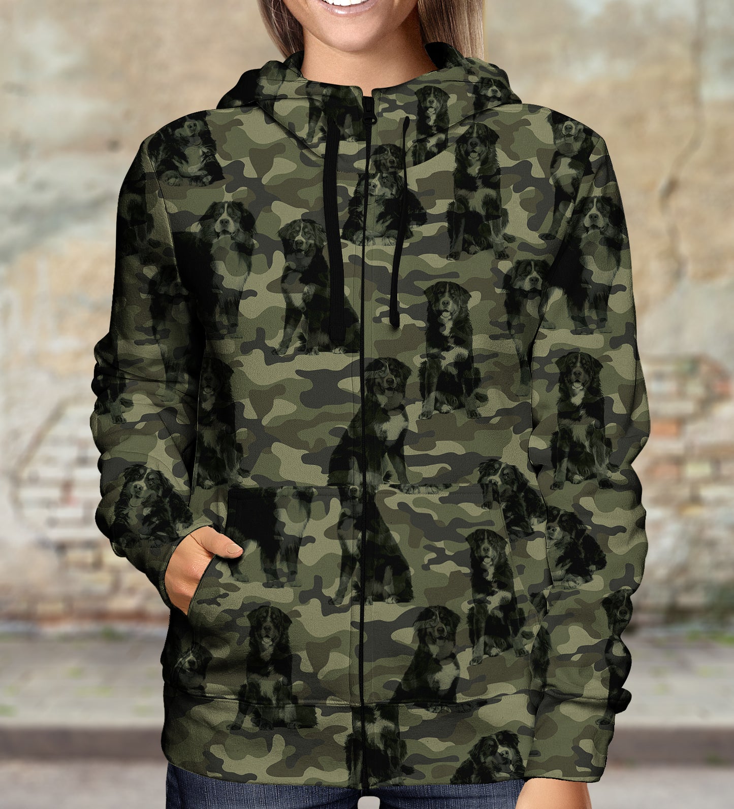 Street Style With Bernese Mountain Camo Hoodie V1