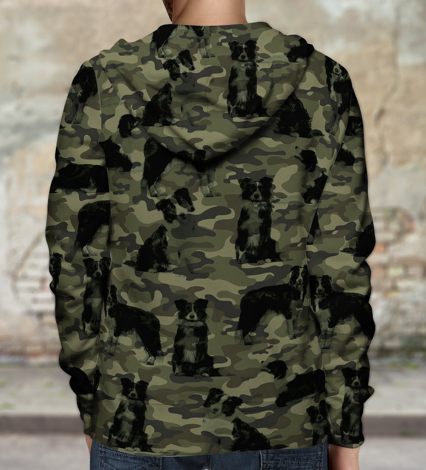 Street Style With Border Collie Camo Hoodie V1