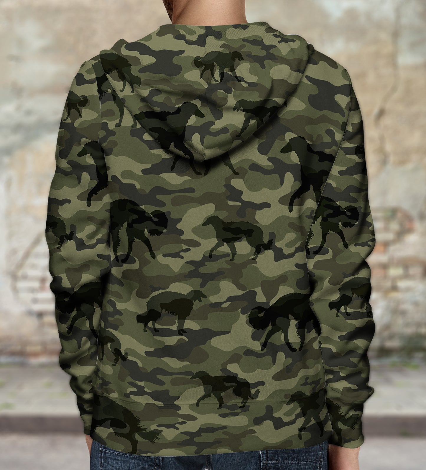 Street Style avec sweat à capuche camouflage Barzoï V1