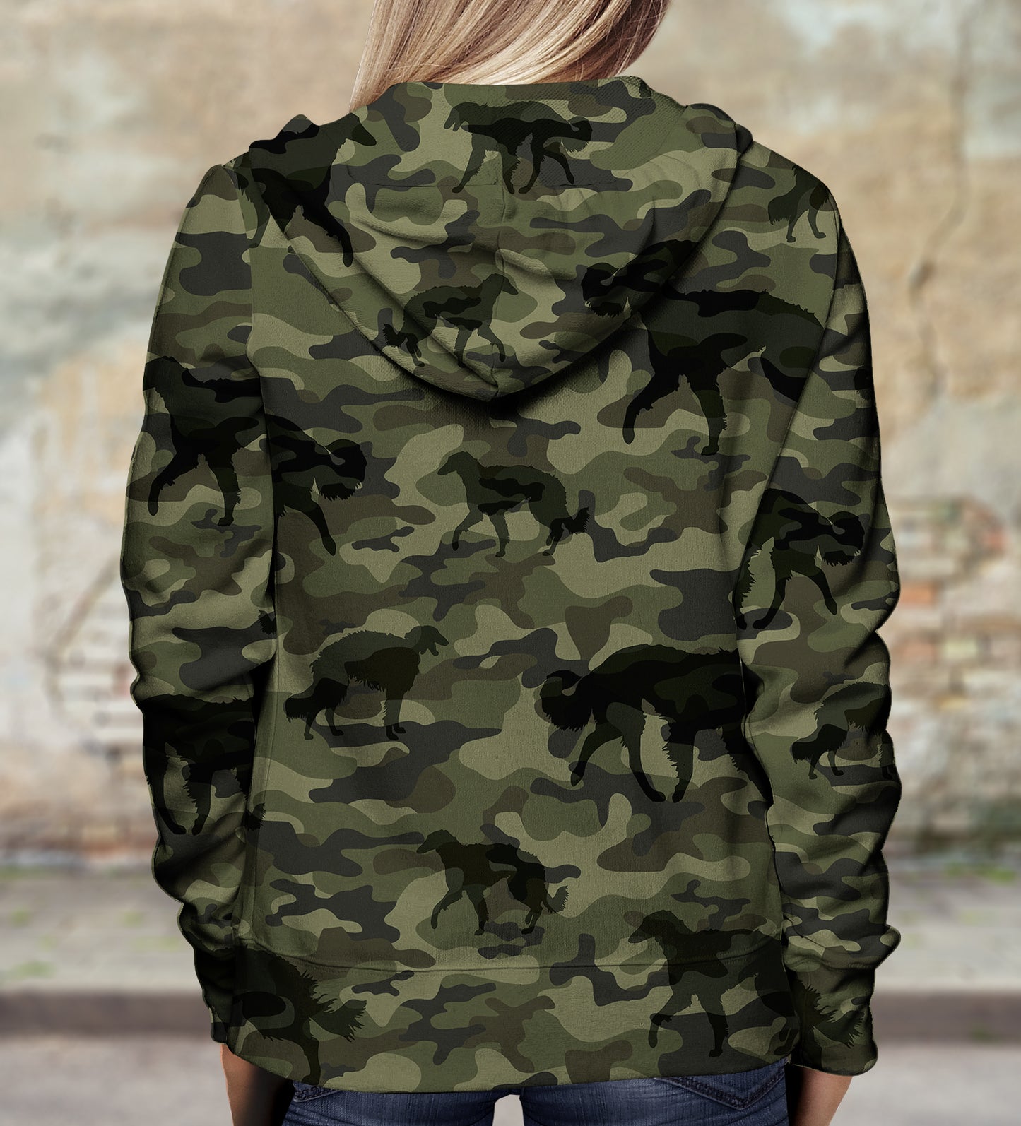 Street Style avec sweat à capuche camouflage Barzoï V1