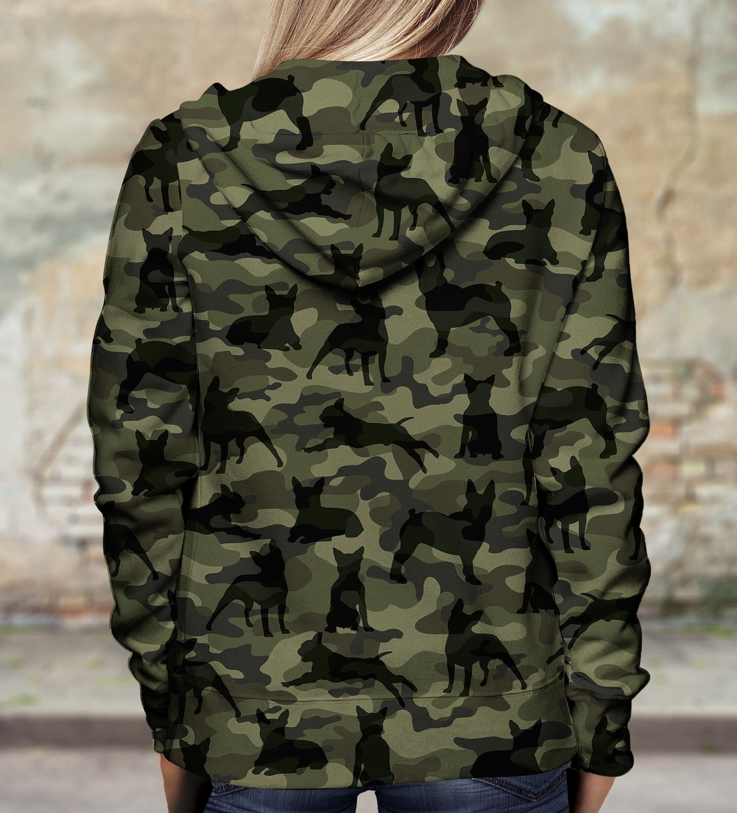 Style de rue avec sweat à capuche camouflage Boston Terrier V1