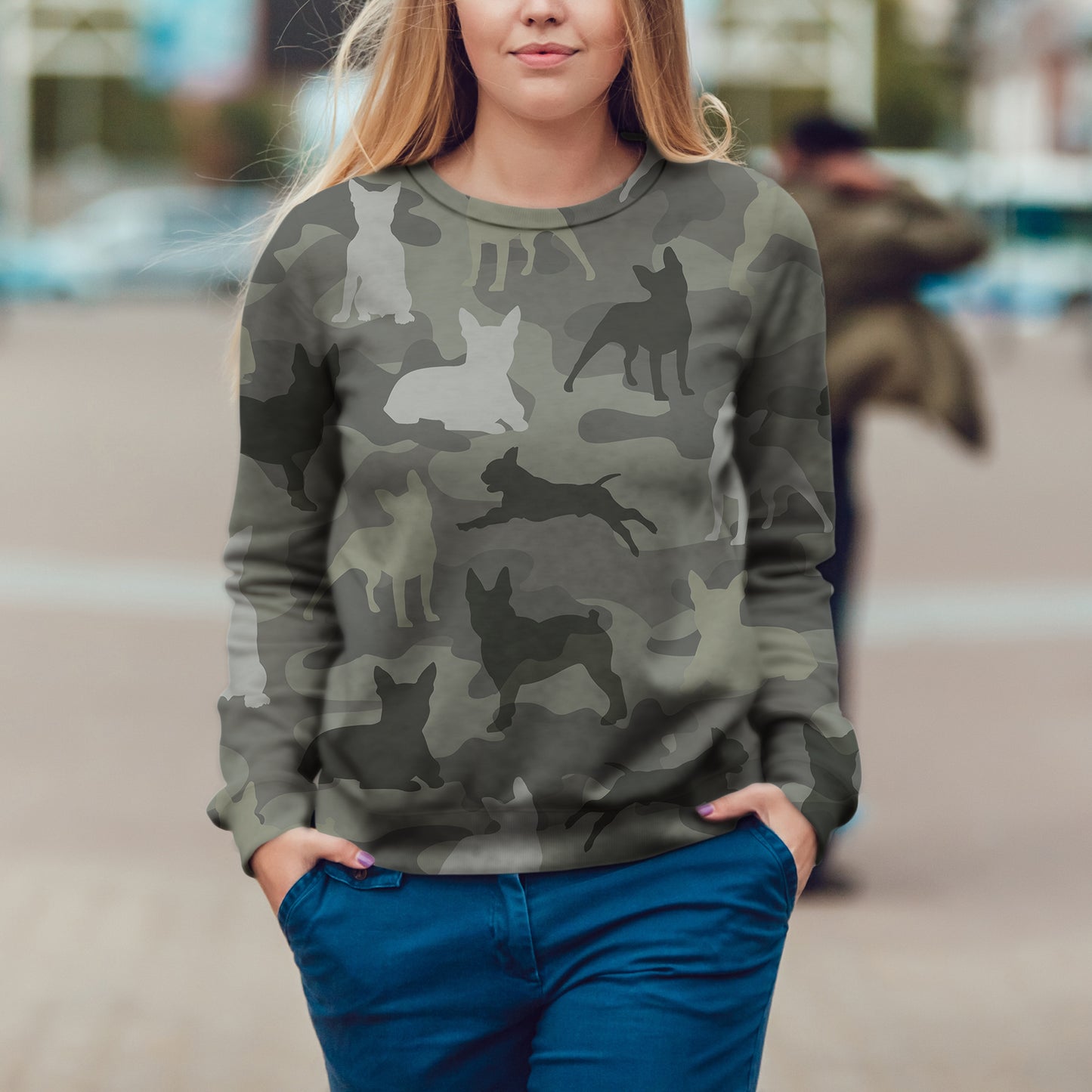 Street Style avec sweat-shirt camouflage Boston Terrier V4