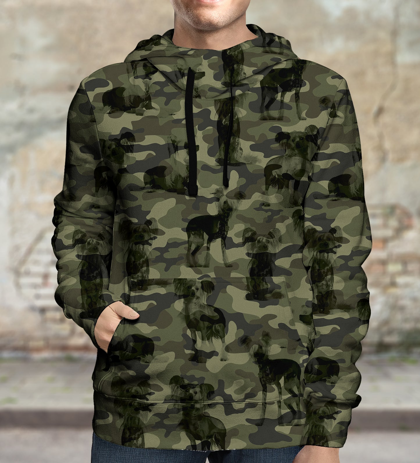 Street Style mit Chinese Crested Camo Hoodie V1