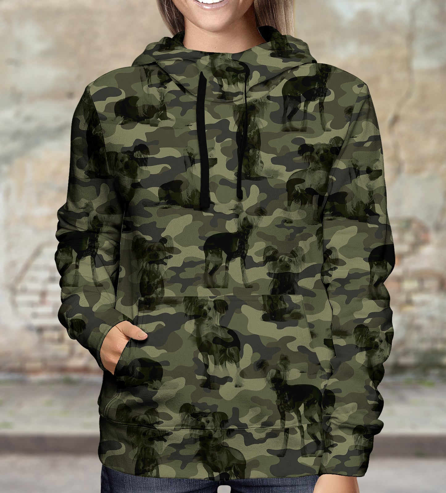 Street Style mit Chinese Crested Camo Hoodie V1