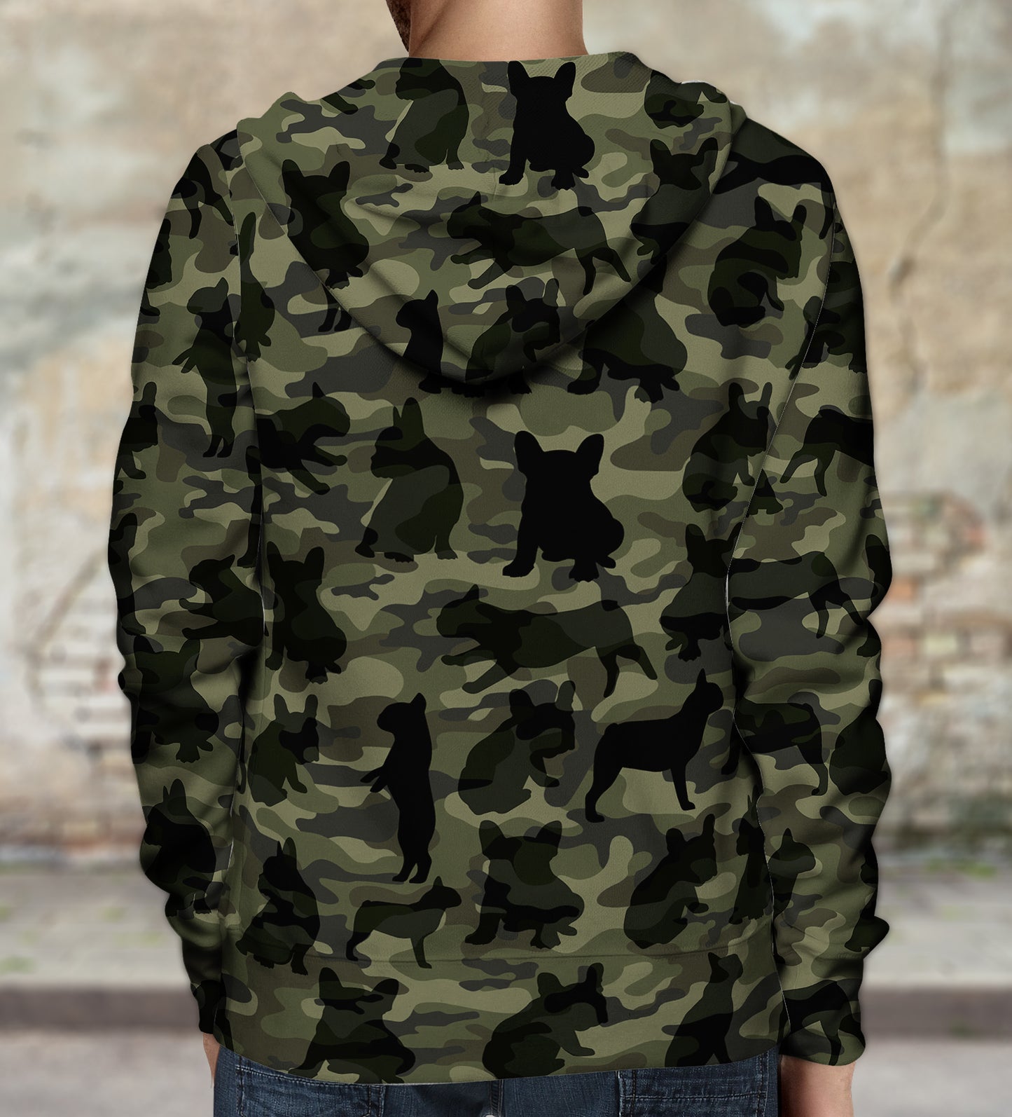 Street Style With French Bulldog Camo Hoodie V1