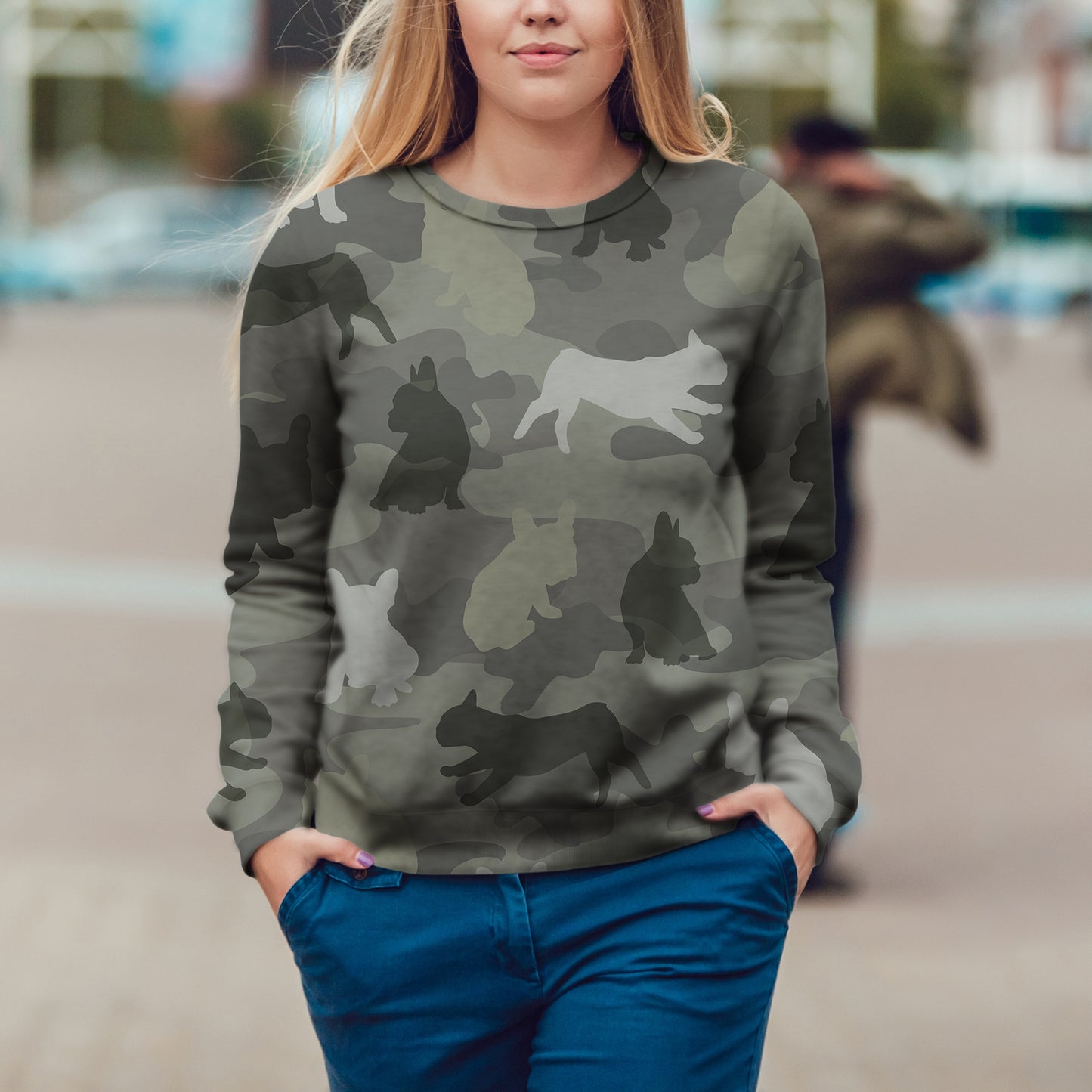 Street Style avec sweat-shirt camouflage bouledogue français V4