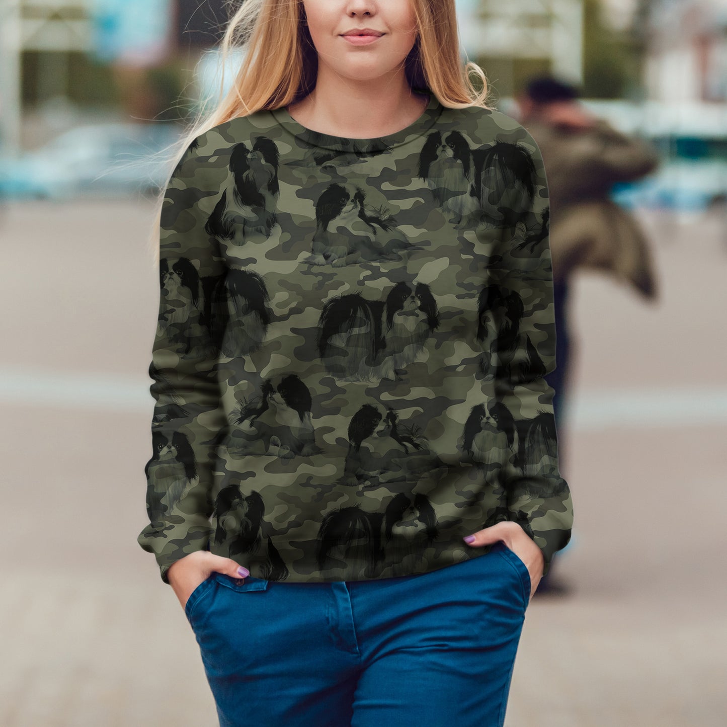 Street Style avec sweat-shirt camouflage au menton japonais V1